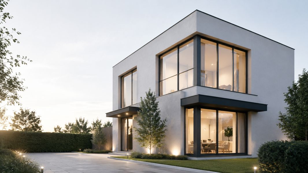 Modernes Wohnhaus am Abend